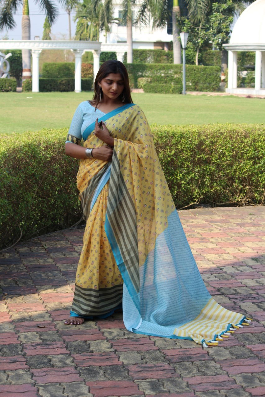 Spsc 74 Linen Woven Regular Wear Wholesale Printed Sarees
